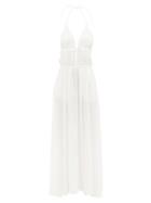 Loewe Paula's Ibiza - Leather-trimmed Gathered Halterneck Maxi Dress - Womens - White