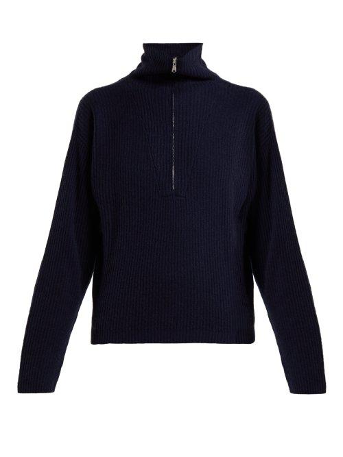 Matchesfashion.com Allude - Half Zip Ribbed Cashmere Sweater - Womens - Dark Navy