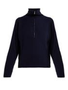 Matchesfashion.com Allude - Half Zip Ribbed Cashmere Sweater - Womens - Dark Navy