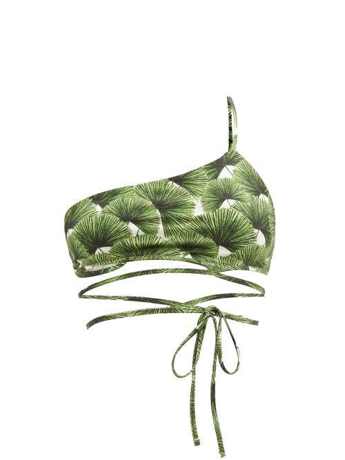 Agua By Agua Bendita - Azucena One-shoulder Palm-print Bikini Top - Womens - Green Print