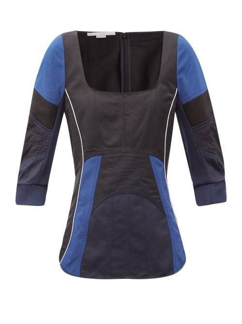 Matchesfashion.com Stella Mccartney - Giselle Panelled Square-neck Twill Top - Womens - Black Multi