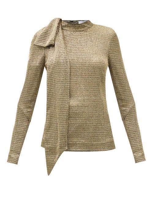Matchesfashion.com Duncan - The David Tie-neck Silk-blend Lurex Top - Womens - Gold