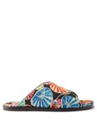 La Doublej - Floral-print Satin Sandals - Womens - Black Multi