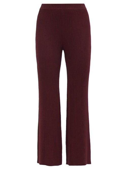 Staud - Nash Ribbed Kick-flared Trousers - Womens - Burgundy