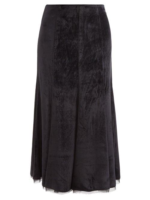 Gabriela Hearst - Amy Chiffon-trim Pann-velvet Midi Skirt - Womens - Black