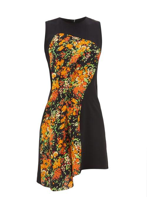 Matchesfashion.com Atlein - Floral-print Panel Crepe Dress - Womens - Black Print