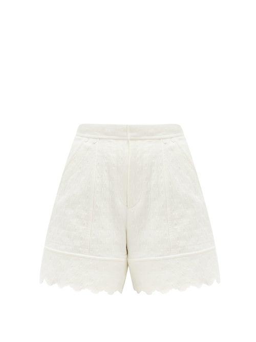 Matchesfashion.com Chlo - Scalloped Cotton-jacquard Shorts - Womens - White