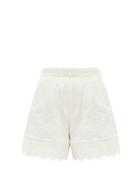 Matchesfashion.com Chlo - Scalloped Cotton-jacquard Shorts - Womens - White