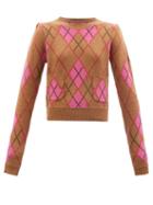 Ganni - Logo-embroidered Harlequin-jacquard Sweater - Womens - Pink Multi