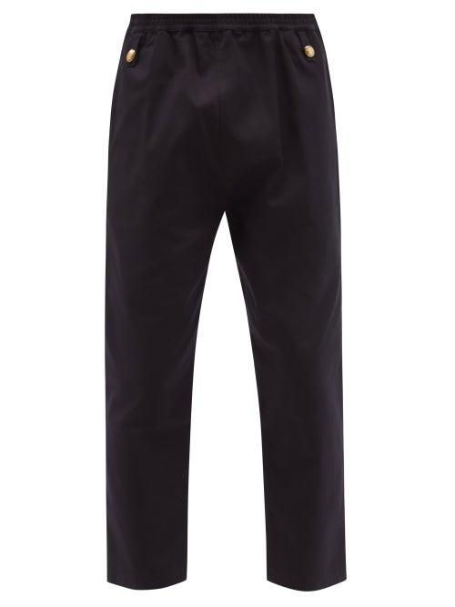 Matchesfashion.com Stefan Cooke - Waxed Cotton-twill Cropped Trousers - Mens - Navy