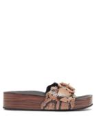 Matchesfashion.com Chlo - Lauren Snake-effect Leather Flatform Slides - Womens - Beige Multi
