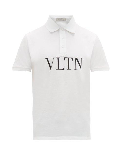 Matchesfashion.com Valentino - Vltn Logo Print Cotton Piqu Polo Shirt - Mens - White