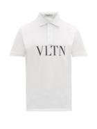 Matchesfashion.com Valentino - Vltn Logo Print Cotton Piqu Polo Shirt - Mens - White