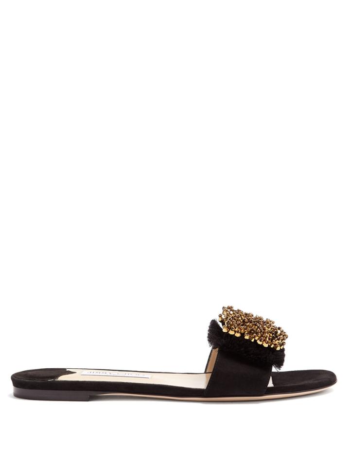 Jimmy Choo Nanda Bead-embellished Suede Slides