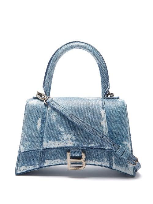 Balenciaga - Hourglass Denim-print Leather Bag - Womens - Light Blue