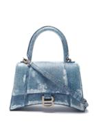 Balenciaga - Hourglass Denim-print Leather Bag - Womens - Light Blue