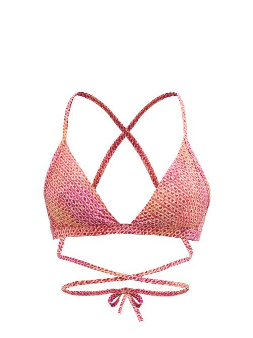 Isabel Marant - Solange Wraparound Abstract-print Bikini Top - Womens - Pink Orange