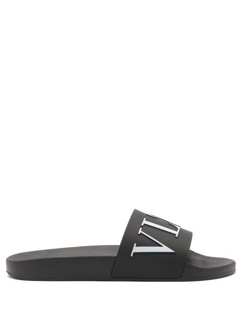 Mens Shoes Valentino Garavani - Vltn-logo Rubber Slides - Mens - Black White