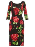 Matchesfashion.com Dolce & Gabbana - Rose Print Silk Blend Crepe Dress - Womens - Black Multi