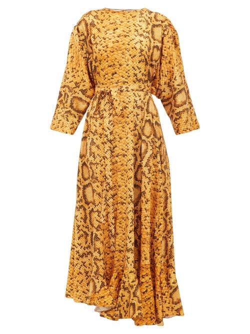 Matchesfashion.com Preen By Thornton Bregazzi - Claudia Snake-print Midi Dress - Womens - Yellow Print