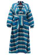 Matchesfashion.com F.r.s - For Restless Sleepers - Cleodora Wave-print Silk-faille Midi Dress - Womens - Blue Multi