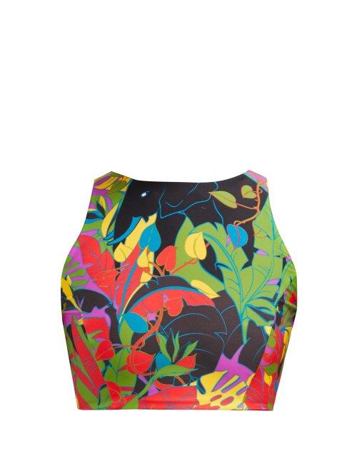 Matchesfashion.com La Doublej - Swim Elefante Print Bikini Top - Womens - Black Multi