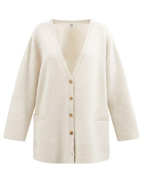 Totme - V-neck Oversized Wool Cardigan - Womens - Beige