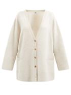 Totme - V-neck Oversized Wool Cardigan - Womens - Beige