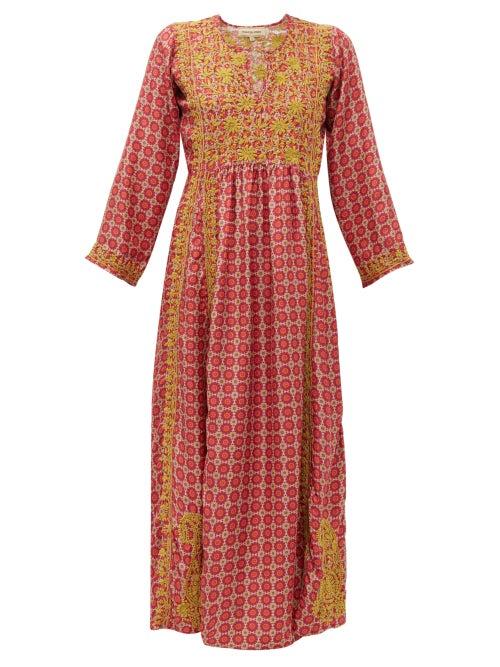 Matchesfashion.com Muzungu Sisters - Suzani Embroidered Silk Maxi Dress - Womens - Red Multi