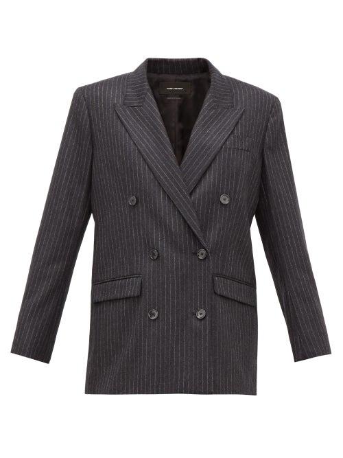 Matchesfashion.com Isabel Marant - Meladim Chalk-striped Double-breasted Wool Blazer - Womens - Grey