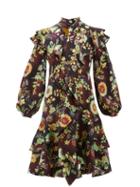 Matchesfashion.com Peter Pilotto - Ruffled Floral Silk Cloqu Dress - Womens - Brown Multi