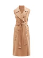 Ladies Rtw Burberry - Sleeveless Belted Cashmere Trench Coat - Womens - Camel