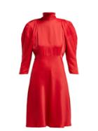 Matchesfashion.com Khaite - Marina Puffed Sleeve High Neck Crepe Dress - Womens - Red