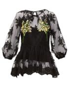 Matchesfashion.com Romance Was Born - Mimosa Floral-embroidered Tulle Top - Womens - Black