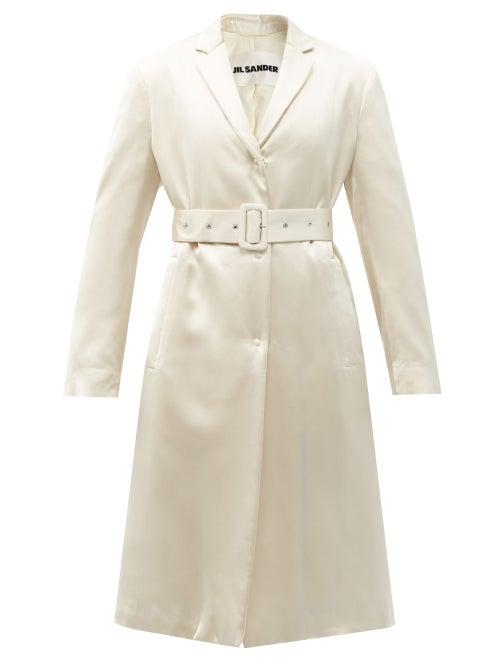 Matchesfashion.com Jil Sander - Belted Single-breasted Padded Satin Coat - Womens - Cream