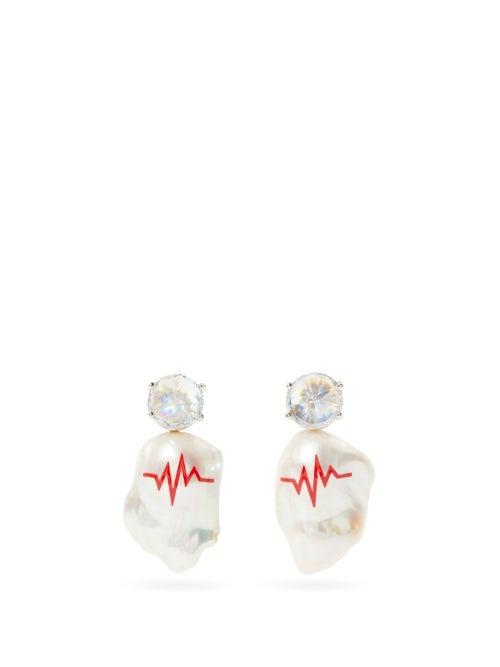Matchesfashion.com Jiwinaia - Heartbeat Crystal And Pearl Earrings - Womens - Pearl