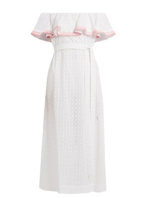 Matchesfashion.com Lisa Marie Fernandez - Mira Ruffle Trimmed Broderie Anglaise Cotton Dress - Womens - White Multi