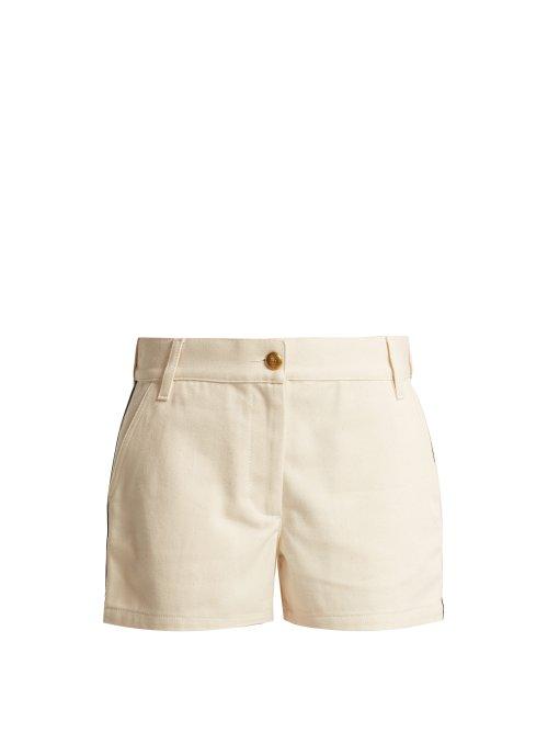 Matchesfashion.com Gucci - Web Stripe Cotton Drill Shorts - Womens - Cream