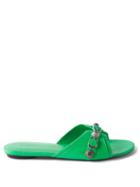 Balenciaga - Cagole Studded Leather Flat Sandals - Womens - Green