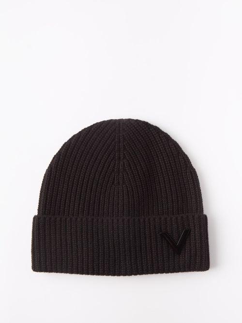 Valentino - V-logo Ribbed-cashmere Beanie Hat - Womens - Black