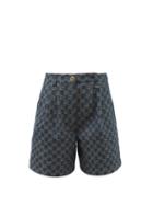 Gucci - Gg-jacquard Denim Shorts - Womens - Denim