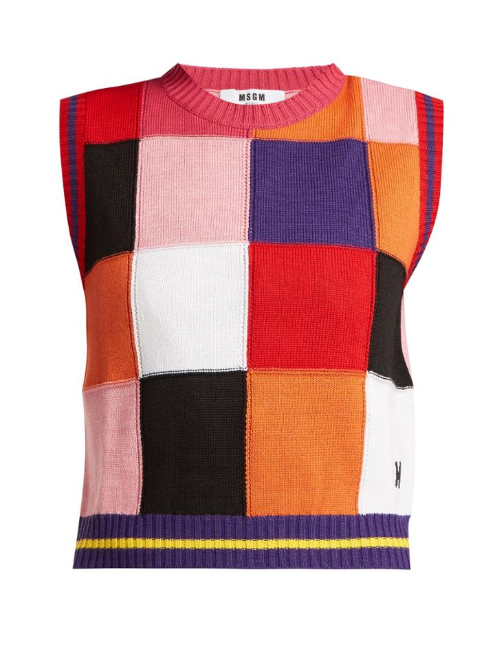 Msgm Multicoloured Patchwork Knit Sweater