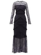Matchesfashion.com Emilio De La Morena - Lace Trim Sheer Hem Gown - Womens - Navy Multi