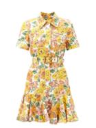 Matchesfashion.com Zimmermann - Poppy Sunshine Floral-print Linen Mini Shirt Dress - Womens - Yellow Print