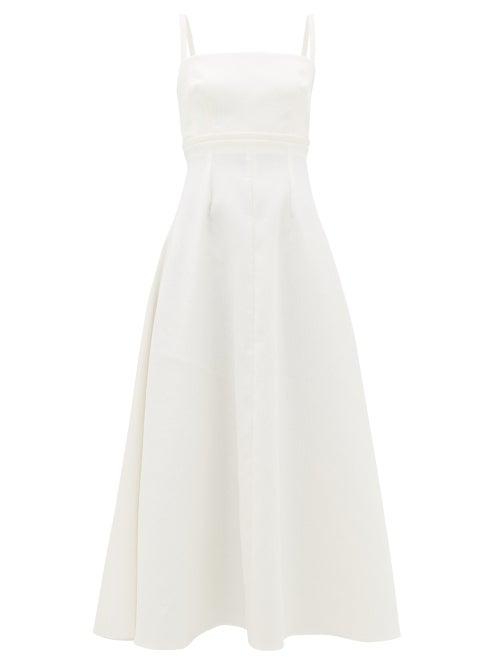 Matchesfashion.com Emilia Wickstead - Freya Square-neck Cloqu Midi Dress - Womens - Ivory