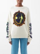 The Elder Statesman - Peace And Unity-intarsia Cashmere Sweater - Womens - White Multi