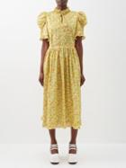 Horror Vacui - Leandra Floral-print Cotton-poplin Midi Dress - Womens - Yellow Multi