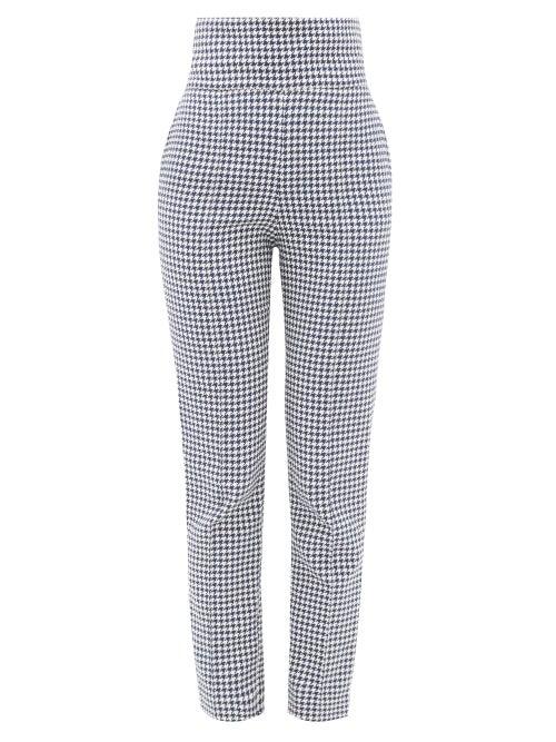 Matchesfashion.com Alexandre Vauthier - Houndstooth Cotton-blend High-rise Trousers - Womens - Navy White