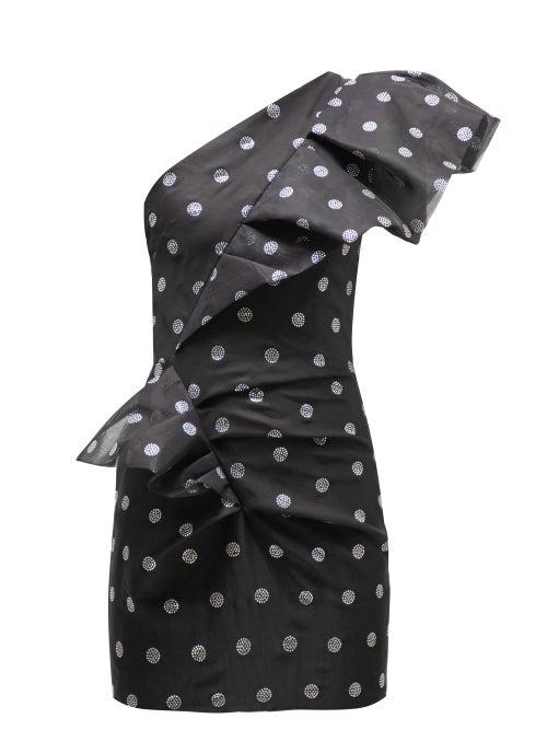 Matchesfashion.com Alexandre Vauthier - Crystal Polka Dot Asymmetric Silk Organza Dress - Womens - Black Multi