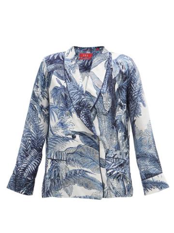 Matchesfashion.com F.r.s - For Restless Sleepers - Ate Double-breasted Crepe Pyjama Jacket - Womens - Blue Print